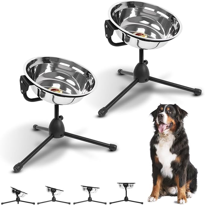 2 Pack Elevated Dog Bowls with Adjustable Metal Stand,Extra Large Size for Dogs Heavier Than 100 lbs,1.24 Gal 4.7 Liter, Stainless Steel Dog Food Bowl Height Adjustable Non-Slip Raised Dog Bowl Set-PurrikoPets