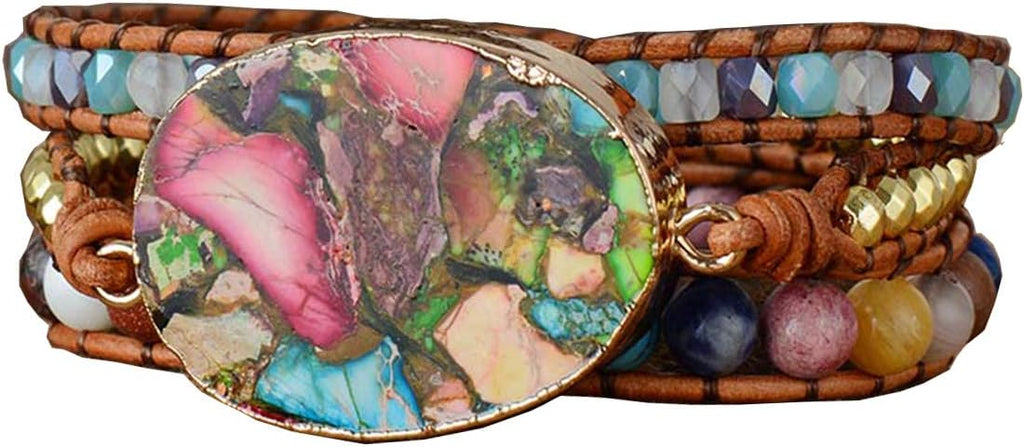 ZOSOJONA Women Wrap Bracelet Boho Natural Jasper Crystal Stone Beads Strand Bracelets