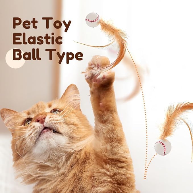 2025 New Interactive Cat Feather Ball Toy Set - Elastic Bouncy Cat Toys with Feather Tails, Silicone Rolling Balls for Indoor Cats & Kitten Exercise, Safe & Fun Play (1 Set)-PurrikoPets