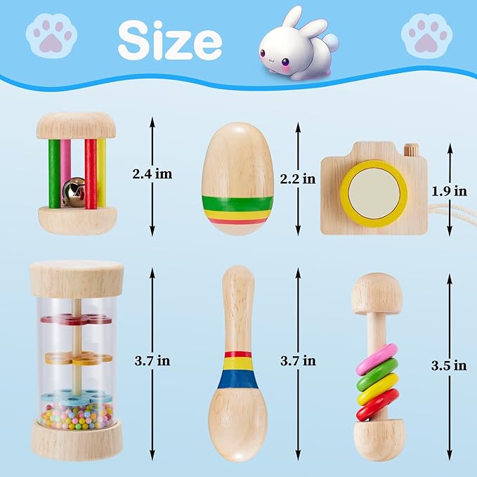 6 Pcs Wooden Bunny Toys - Safe Rabbit & Guinea Pigs Teeth Grinding Toys for Chinchillas, Hamsters & Small Animals - Indoor & Outdoor-PurrikoPets