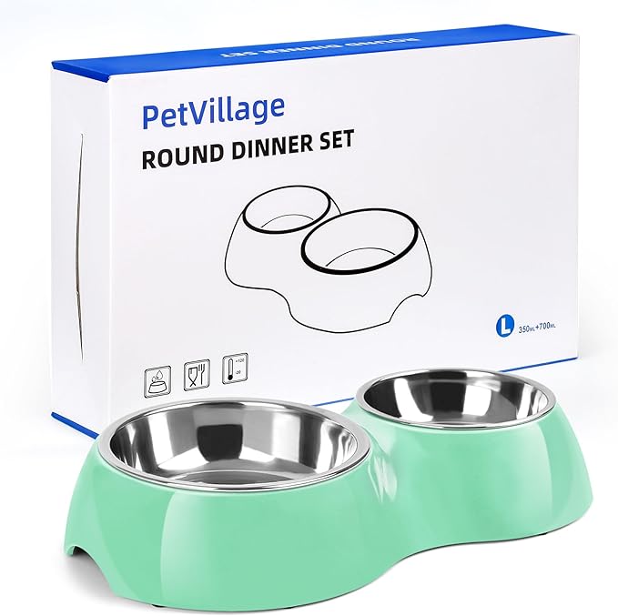 Elevated Dog Bowls Set - Non-Slip Raised Pet Feeder with Medium (2 Cups) & Large (4 Cups) Stainless Steel Bowls - Includes Durable Resin Stand for Puppies, Adult Dogs & Cats - Green-PurrikoPets