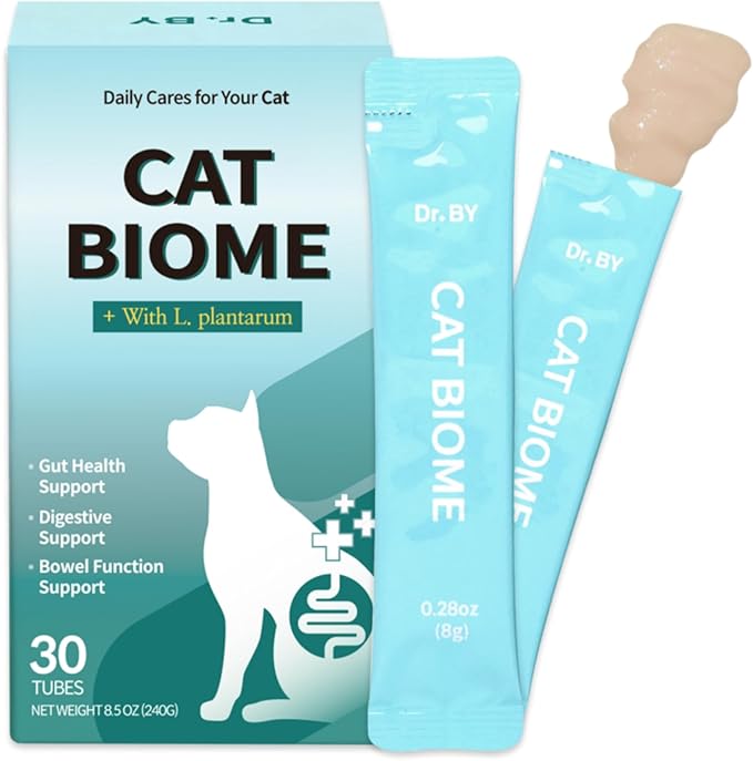 Dr.by CAT BIOME Cat Probiotics - Digestive & Gut Support for Cats, Diarrhea Relief, Immunity Booster with Lactiplantibacillus plantarum Lickable Formula Individually Packaged-PurrikoPets