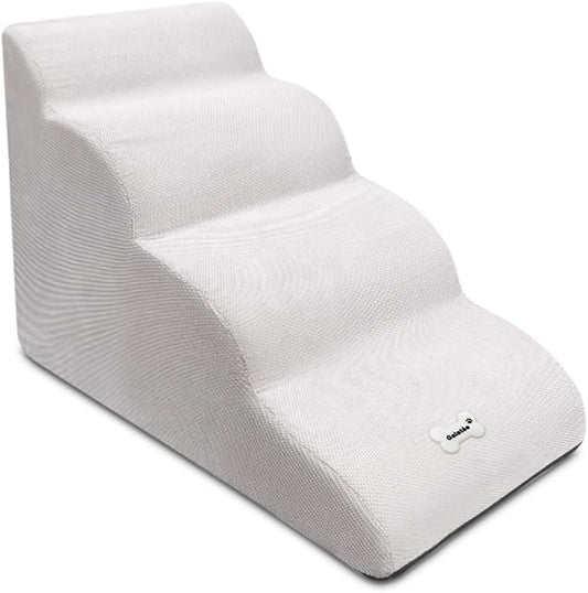 Dog Stairs, Removable and Washable Pet Stairs, 4-Steps Non-Slip Pet Ramp, Dogs Steps for High Bed Sofa, High Resilience Sponge Dog Stairs(White)-PurrikoPets