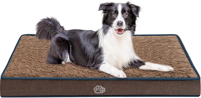 EMPSIGN Dog Bed Mat 35 Inch Reversible Warm & Cool,Washable Dog Crate Bed with Egg Crate Foam Support, Pet Sleeping Mat for Large Medium Small Dogs, Fluffy Kennel Pad(Brown)-PurrikoPets