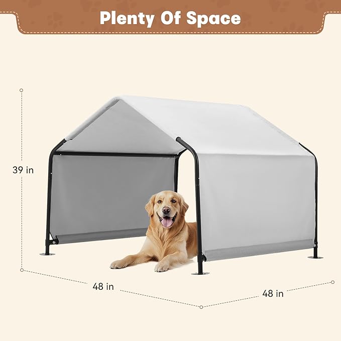 Dog Shade Shelter Outdoor 4'x4'x3' Tent for Large Medium Dogs, Outside Sun Rain Canopy Pet House for Cats Pigs Livestock with Waterproof Roof Ground Nails,Grey-PurrikoPets