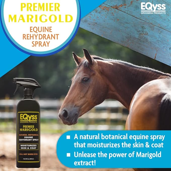 EQyss Premier Marigold Equine Coat Conditioning Spray - Moisturize Horse's Skin & Coat, Add Shine, Detangle, Repel Dirt & Dust, Silicone-Free (32 oz)-PurrikoPets