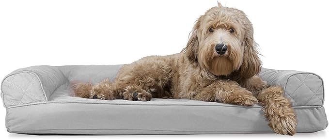 Furhaven Cooling Gel Dog Bed for Large/Medium Dogs w/ Removable Bolsters & Washable Cover, For Dogs Up to 55 lbs - Quilted Sofa - Silver Gray, Large-PurrikoPets