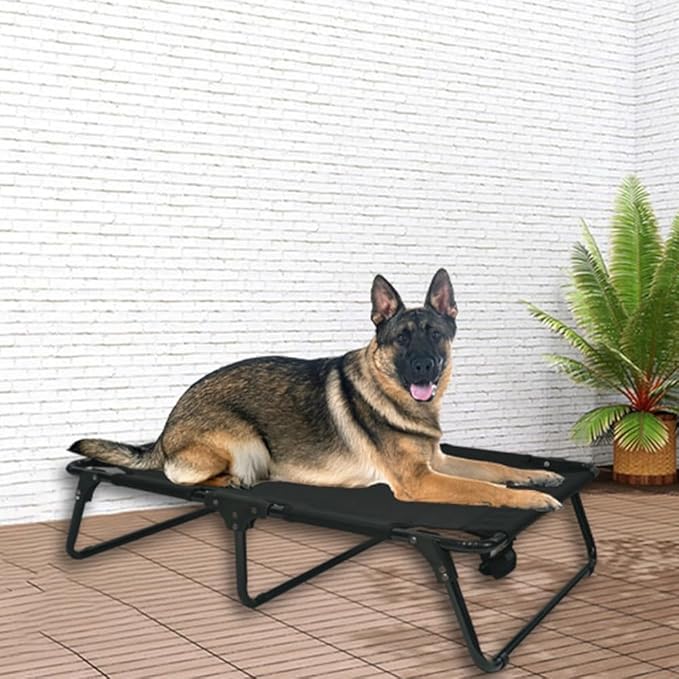 Elevated Raised Small Meduim Dog Bed Cots,Cooling Foldable No Assembly Need Pet Hammock Bed with Breathable Mesh, Indoor Outdoor Dog Pet Bed for Small Meduim Dogs, Chew Proof, Black-PurrikoPets