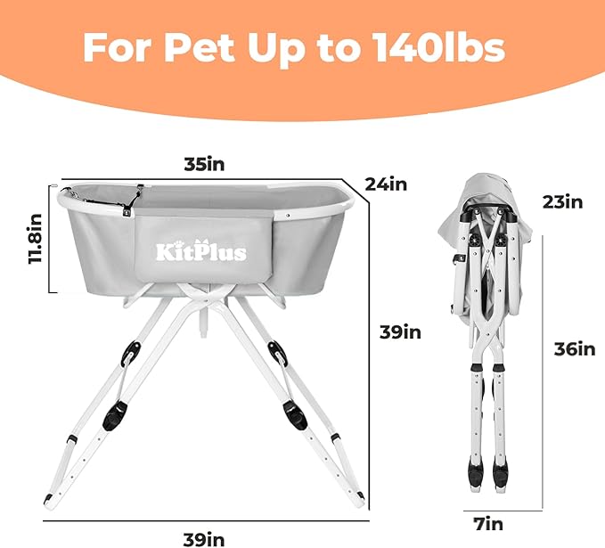 Elevated Dog Bathtub, 5 Height Adjustable Portable Dog Wash Station for Small to Large Pets, Foldable Bathing Tub with Storage & Anti-Slip Design Gray-PurrikoPets