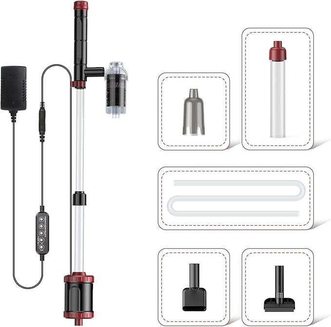 AKKEE Aquarium Vacuum Gravel Cleaner, 36W Fish Tank Gravel Cleaner Vacuum for Water Changer 8 in 1 Multifunctional with Timed Off Waterproof Wash Sand Water Filter Circulation Aquarium Vacuum Cleaner-PurrikoPets