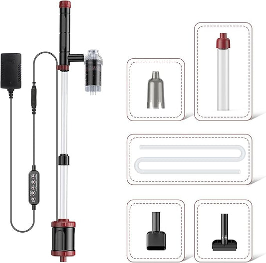 AKKEE Aquarium Vacuum Gravel Cleaner, 36W Fish Tank Gravel Cleaner Vacuum for Water Changer 8 in 1 Multifunctional with Timed Off Waterproof Wash Sand Water Filter Circulation Aquarium Vacuum Cleaner-PurrikoPets
