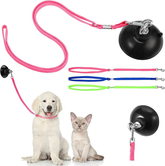 Frienda 4 Pieces Dog Bathing Tether with Suction Cup Pet Dog Grooming Tub Restraint Loops and Adjustable Cat Fixed Safety Rope for Pet Shower Bathing Grooming(Blue Pink Bright Green)-PurrikoPets