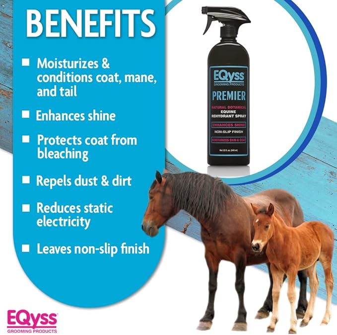 EQyss Premier Equine Horse Spray - Moisturizes Skin and Coat, Enhances Shine and Detangles, Prevents Dry Skin - Non-slip, Repels Dirt, USA-made-PurrikoPets