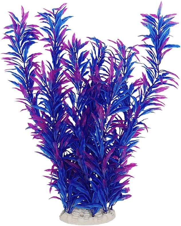 DSkoiph 2 pcs Aquarium Decor Plastic Plants Extra Large 21 Inches Artificial Fish Tank Plants Tall Fish Tank Decorations Artificial Green Water Plants (Purple)-PurrikoPets