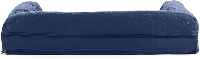 Furhaven Cooling Gel Dog Bed for Large/Medium Dogs w/ Removable Bolsters & Washable Cover, For Dogs Up to 55 lbs - Quilted Sofa - Navy (Blue), Large-PurrikoPets