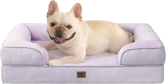 EHEYCIGA Orthopedic Dog Bed for Medium Dogs, Waterproof Memory Foam Medium Pet Beds with Sides, Non-Slip Bottom and Egg-Crate Foam Dog Couch Bed with Washable Removable Cover, Lilac-PurrikoPets