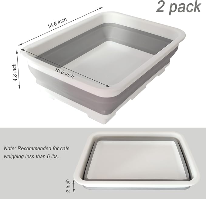 2 Pack Collapsible Small Cat Litter Box, Open Kitten Litter Potty Pan Low Entry Pet Kitty Toilet Foldable Waterproof Travel Toilet for Sick Frail Kitty 14.6 x 10.6 x 4.8 inches Grey-PurrikoPets