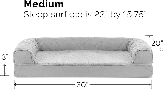 Furhaven Cooling Gel Dog Bed for Medium/Small Dogs w/ Removable Bolsters & Washable Cover, For Dogs Up to 35 lbs - Quilted Sofa - Silver Gray, Medium-PurrikoPets