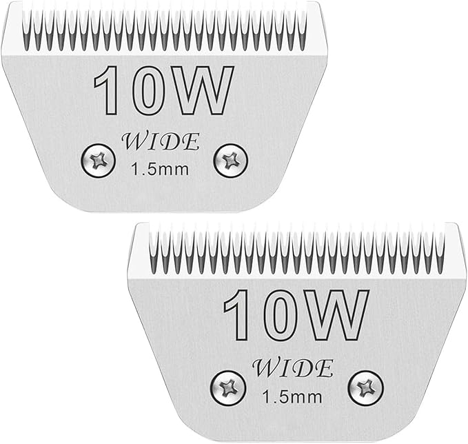 2PCS 10W Wide Blades for Dog Grooming Blades Compatible with Andis,Oster A5,Wahl km10 Dog Clippers, Detachable Dog Clipper Blade for Dog Cat Horse Animal,Size-#10W, 1/16-Inch Cut Length (1.5mm)-PurrikoPets