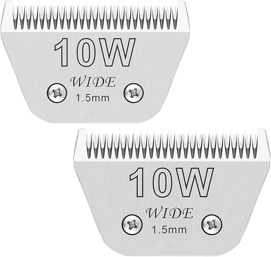 2PCS 10W Wide Blades for Dog Grooming Blades Compatible with Andis,Oster A5,Wahl km10 Dog Clippers, Detachable Dog Clipper Blade for Dog Cat Horse Animal,Size-#10W, 1/16-Inch Cut Length (1.5mm)-PurrikoPets