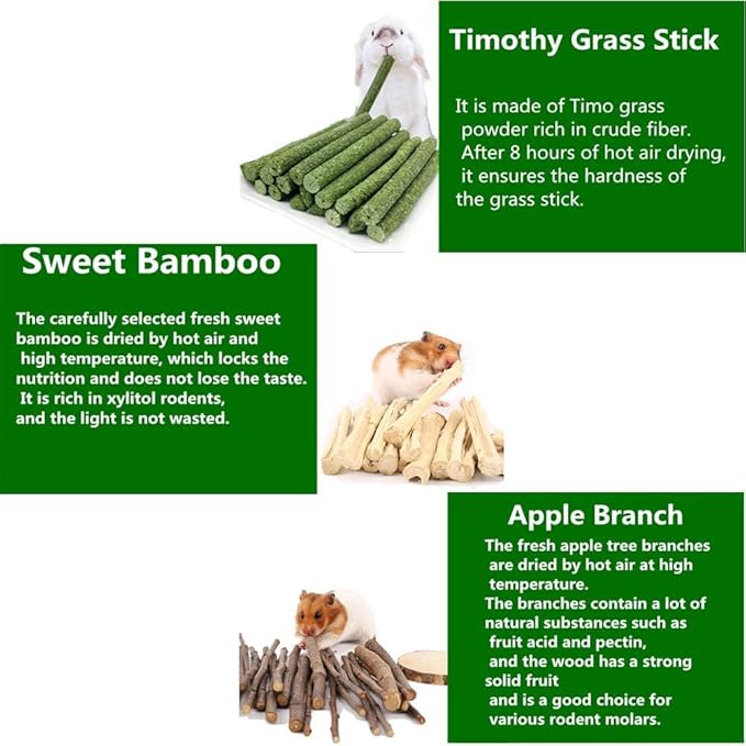 600g Guinea Pig and Rabbit Chew Toys - Sweet Bamboo and Timothy Apple Sticks for Healthy Teeth and Relaxation - Natural and Safe Guinea Pig Chew Toys-PurrikoPets