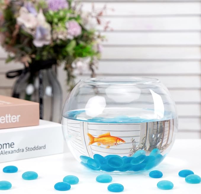 FUTUREPLUS 1LB Frosted Flat Marbles, Blue Glass Pebbles Beads Vase Fillers Decorative Fish Tank Aquarium Rocks for Centerpieces Table Decor-PurrikoPets