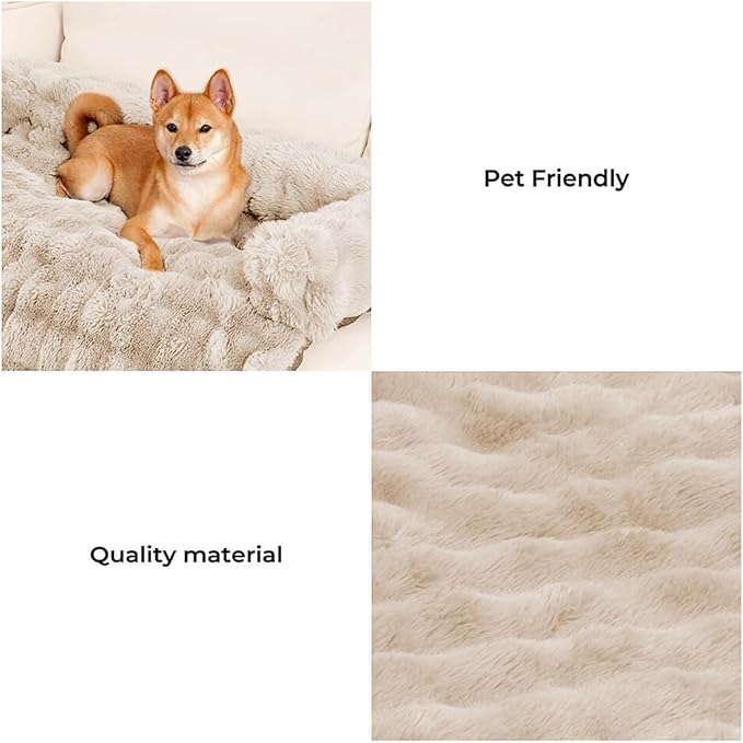 FUNNY FUZZY Pet Fluffy Fuzzy Calming Dog Couch Bed Sofa Protector Washable Pets Mat for Large Medium Small Dogs and Cats (Coffee,37.4 × 33.46 × 6.3 in)-PurrikoPets