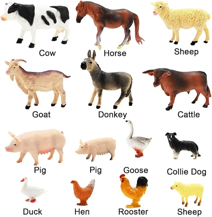 3 Pack Farm Toy Tractor with 40pcs Plastic Animals Figurines and Fence Playset, Farm Figures Farmer Vehicle Toy Truck with Trailer for 3-12 Years Old Kids Boys Girls Toddlers-PurrikoPets