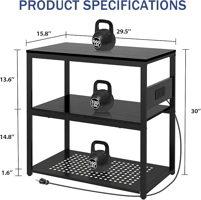 20-29 Gallon Fish Tank Stand with Power Outlets, 3-Tier Metal Aquarium Stand, Breeder Reptile Tank Stand with Shelf for Home Office, 660LBS Capacity, 29.5 x 15.8 x 30.1 inches, Black-PurrikoPets