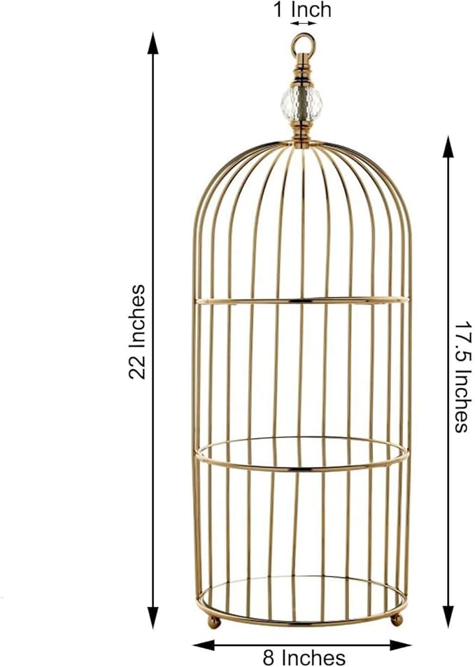 Efavormart 22" - 3 Tier Crystal Mirror Top Gold Metal Bird Cage Cupcake Cake Stand, Dessert Display for Wedding, Party, Birthday, Baby Shower Celebrations, Home Decorations-PurrikoPets