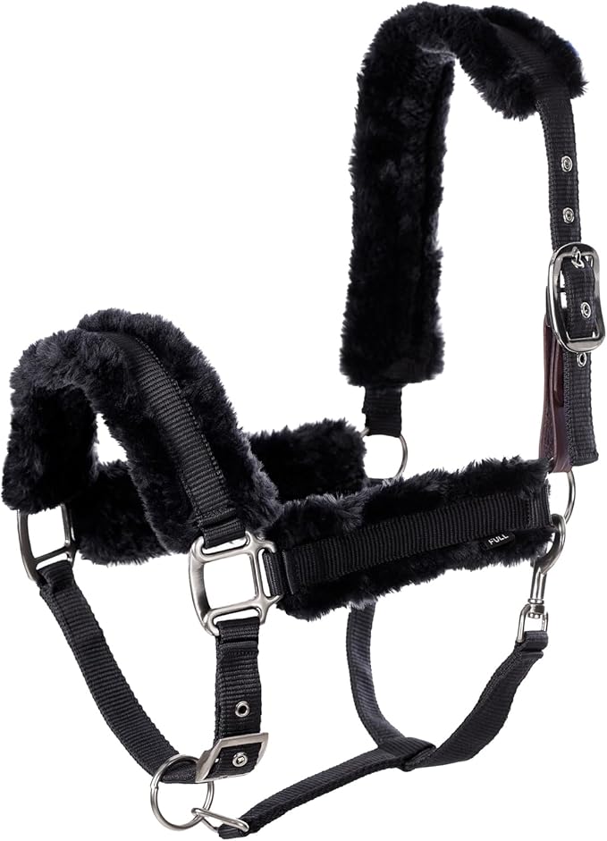 Equinavia Valkyrie Soft Ultra Fleece Padded Adjustable Breakaway Horse Halter - Black/Black - Warmblood-PurrikoPets