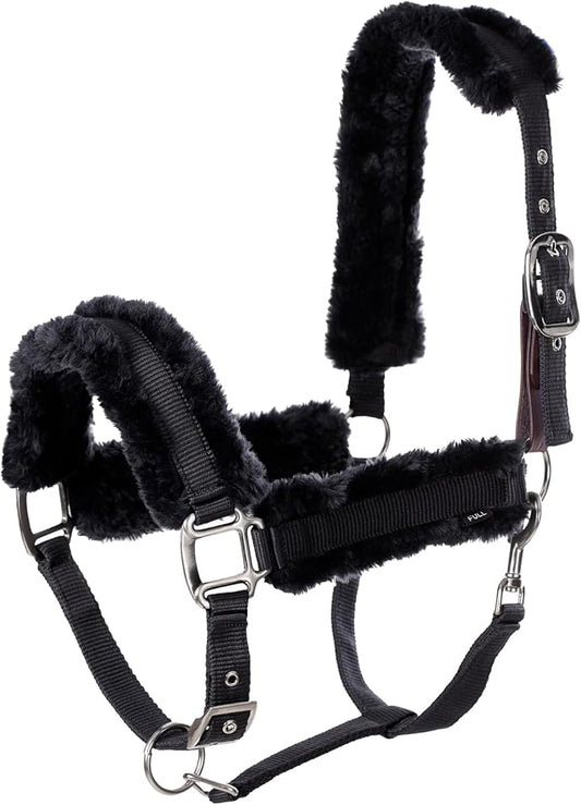 Equinavia Valkyrie Soft Ultra Fleece Padded Adjustable Breakaway Horse Halter - Black/Black - Warmblood-PurrikoPets