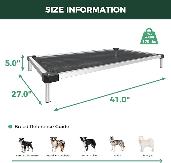 FXW TitanNest Chew-Proof Elevated Dog Bed, Raised Cot for Indoor/Outdoor/Camping Use, Durable & Waterproof Cooling Pet Bed for Medium Dogs, 41.0" L x 27.0" W x 5.0" H, Black-PurrikoPets