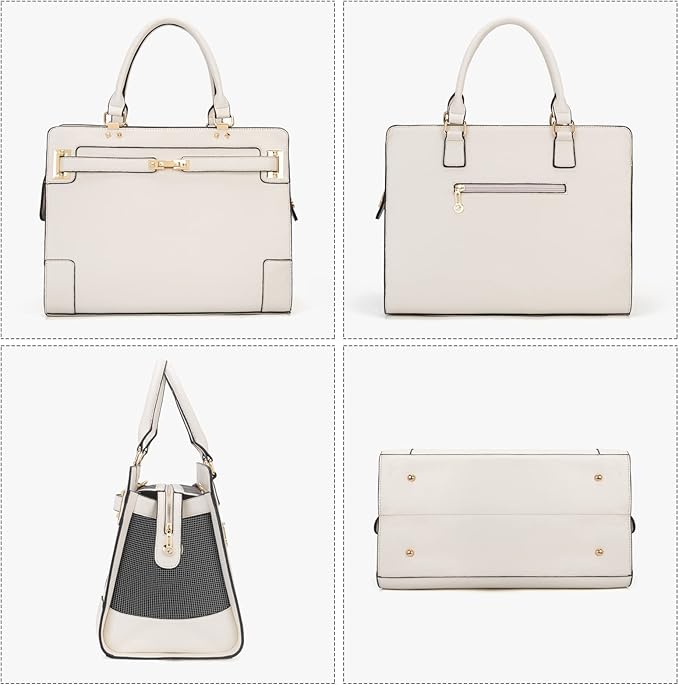 Fashion Pet Carrier Dog Cat Carrier Purse Soft-Sided Leather Handbag Pet Tote Bag for Small Dogs Puppy and Cats TSA Airline Approved (Beige)-PurrikoPets