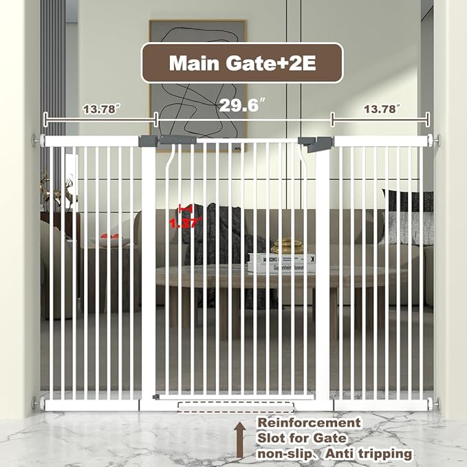 41" Extra Tall Cat Gate for Doorway, 54.5-60.2'' Metal Pet Baby Safe Gate, Extra Wide Pressure Mounted Child Door with Expansion Kit, No Drilling Baby Gate Indoor, No Climb Proof Gate, White-PurrikoPets