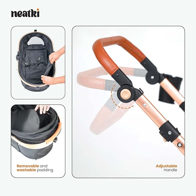 3 in 1 Pet Stroller - Stroller for Small to Medium Dogs and Cats up to 55 lbs, with Detachable Carrier/Car Seat, Foldable and Lightweight, Detachable Cushion + Cup Holder (Black/Gold)-PurrikoPets