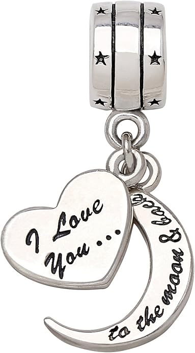 ALOV Sterling Silver I Love You To The Moon and Back Two-Piece Pendant Bead Charm