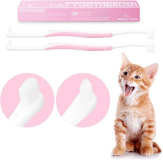 4 Pcs Dual-Sided Cat Toothbrush with Micro Brush Head, Ultra Soft Nano Bristles Pet Toothbrush Kit, Kitten/Puppy Toothbrushes, Fit into Cats/Small Dogs Mouth, Avoid Bleeding Gums-PurrikoPets