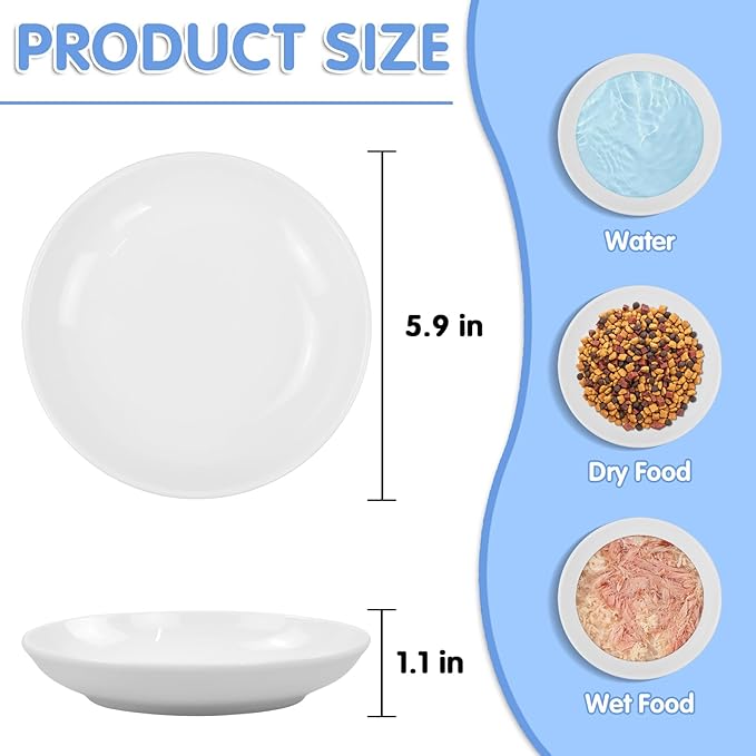 6 Pack Cat Food Bowl, Ceramic Cat Bowls, Anti Whisker Fatigue Cats Bowl,5.5 Inches Shallow Wide Kitten Plates for Food and Water (White)-PurrikoPets