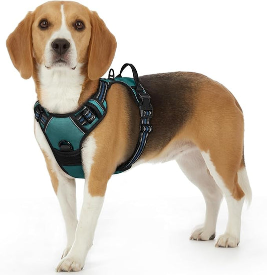 Eagloo Dog Harness Small Sized Dog, No Pull Service Vest with Reflective Strips and Control Handle, Adjustable and Comfortable for Easy Walking, No Choke Pet Harness with 2 Metal Rings, Dark Green, S-PurrikoPets