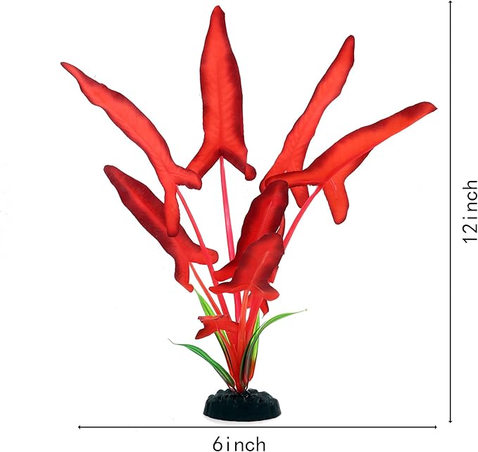 2-Pack 12 Inch Aquarium Silk Aquarium Plants, Artificial Plastic Plant for Small Tank, Goldfish, Fish Hides,Dark Red-PurrikoPets