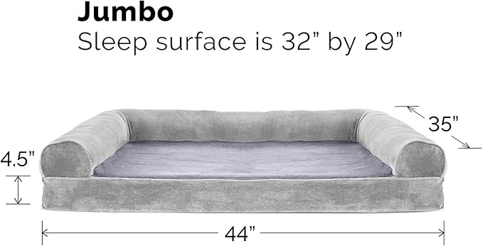 Furhaven Orthopedic Dog Bed for Large Dogs w/ Removable Bolsters & Washable Cover, For Dogs Up to 95 lbs - Faux Fur & Velvet Sofa - Smoke Gray, Jumbo/XL-PurrikoPets