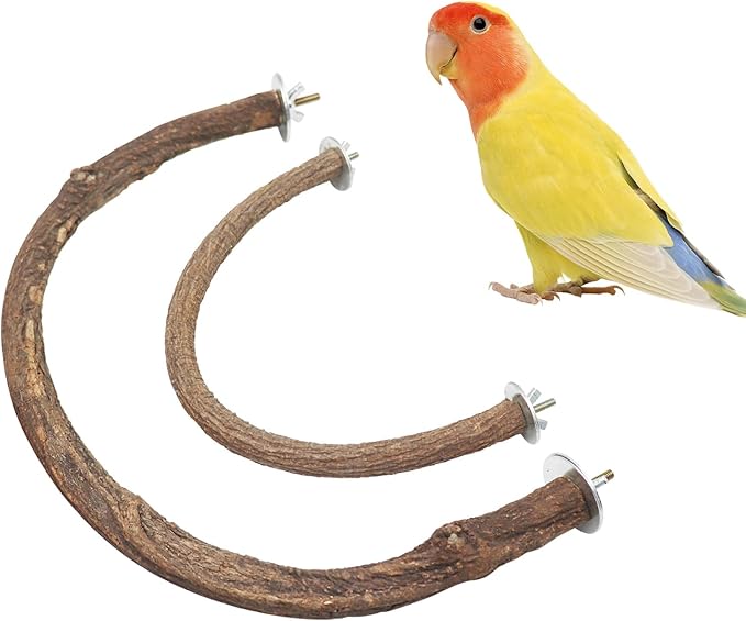 2 Pack Bird Perch Stand, Natural Wood U Shape Parrot Stand Pole, Bird Cage Accessories, Suitable for Small to Medium Birds Parakeets Cockatiels Budgie Lovebirds-PurrikoPets
