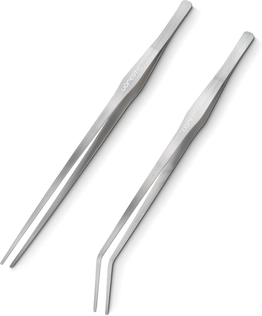 2 Pcs 15 Inch Tweezers, Heavy Duty Reptile Feeding Tongs, Aquarium Tongs, Reptile Tweezers Feeding, Reptile Tongs, Straight and Curved Long Tweezers for Aquarium and Terrarium-PurrikoPets