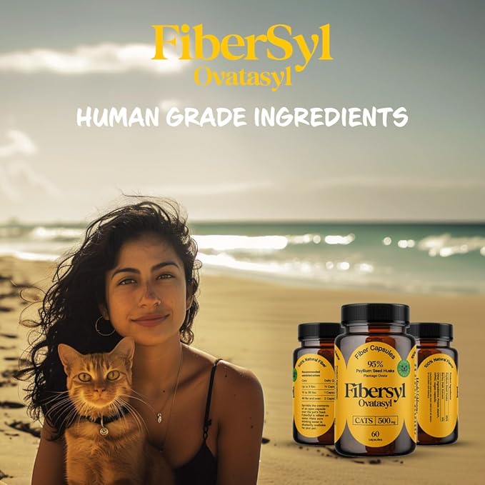 FiberSyl Ovatasyl Prebiotics for Cats Digestive Health - Cat Fiber Supplements for Constipation Relief & Support - Psyllium Husk Seed to Support Digestion Problems - Cat Stool Hardener - 60 Capsules-PurrikoPets