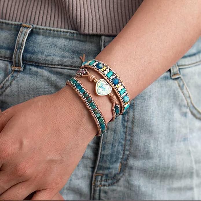 ZOSOJONA Women Wrap Bracelet Boho Natural Jasper Crystal Stone Beads Strand Bracelets