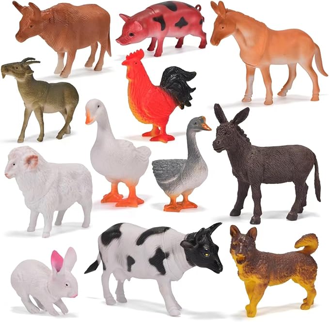 12 Pack Large Farm Animals Toys for Kids 3-5 Year Old Toddlers 1-3 Realistic Plastic Farm Animal Figures Playset Animal Poultry for Learning-PurrikoPets