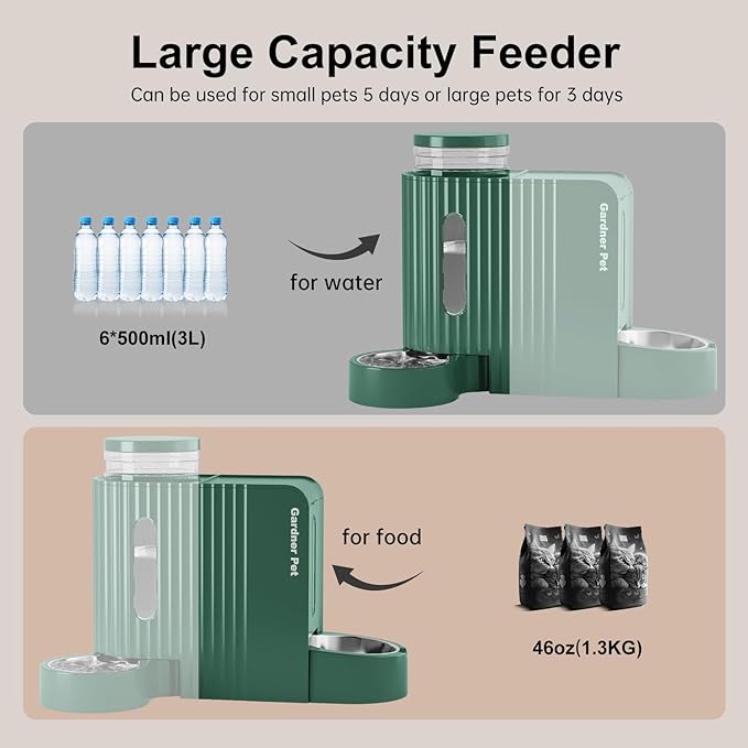 Gardner Pet Automatic Gravity Cat Food Feeder and Water Dispenser Stainless Steel Two-in-One Set Large Capacity Dispenser for Pets Dogs, Puppies, Kittens-PurrikoPets