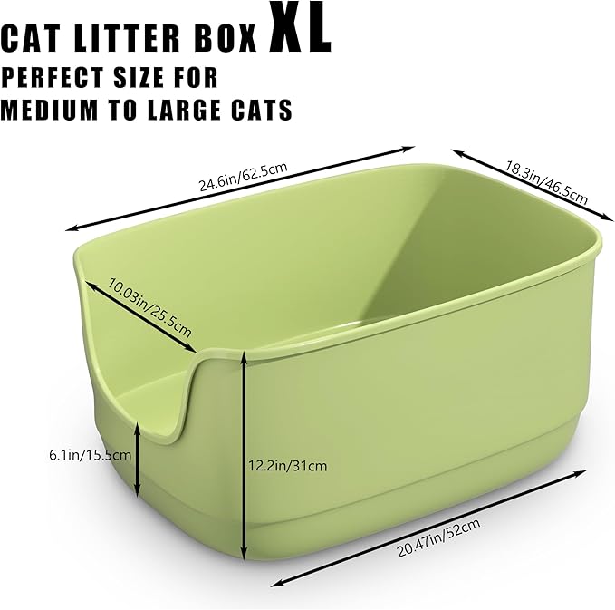 Gefryco Large Cat Litter Box with High Sided 24.6"x18.3"x12.2" - Jumbo Extra Large Open Anti - Splashing High Wall for Multiple Cats (Green)-PurrikoPets