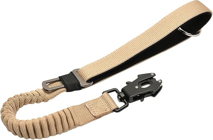 20” Strong Short Leash for Dog, Heavy Duty Bungee Dogs Leash with Padded Handle Car Seatbelt, Small Dog Training Leashs for Large or Medium Dogs - Can be Used with Other leashes (Khaki)-PurrikoPets